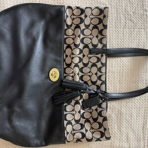 Coach Black and Tan Signature Tote